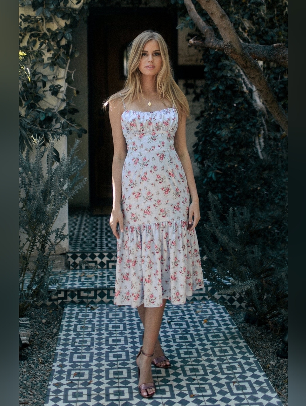 Bellevue The Label Rosetta Floral Midi Dress Drop Waist Size S Coquette Fairy - Picture 2 of 9
